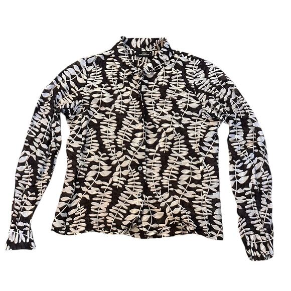 Jim Thompson Black/Ivory Cotton/Silk Button-Up Shirt Size 6 QuietLuxury Workwear - Picture 2 of 8